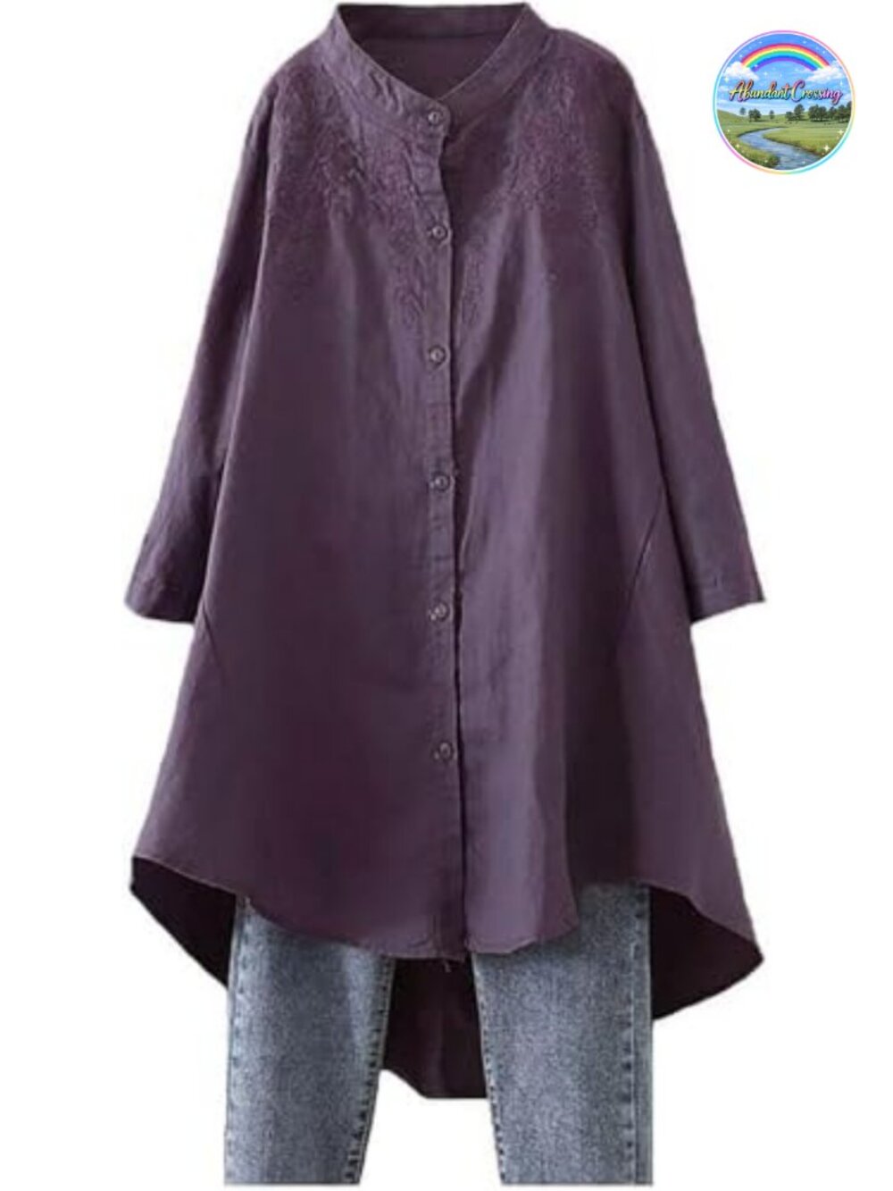 Minibee Cotton Linen Button Down Shirt Embroidered Blouse
